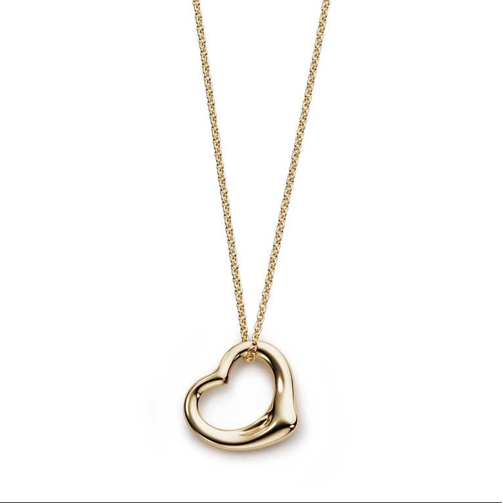TIFFANY & CO. Elsa Peretti 16mm Open Heart Pendant Necklace 16” - Picture 1 of 8